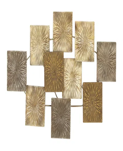 ROSEMARY LANE GOLD METAL SUNBURST CARVED OVERLAPPING SQUARE WALL DECOR, 43" X 3" X 24"