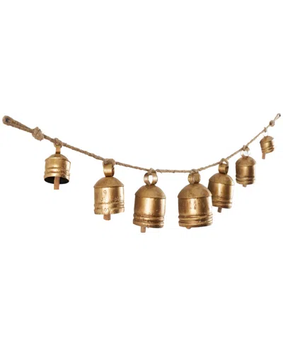 ROSEMARY LANE METAL TIBETAN INSPIRED STRING HANGING DECORATIVE COW BELL WITH JUTE HANGING ROPE, 53" X 5" X 7"