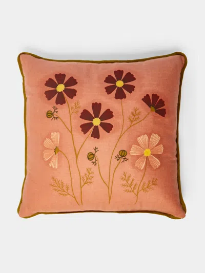 ROSEMARY MILNER FLORAL HAND-EMBROIDERED COTTON CUSHION (19.5IN/50CM)
