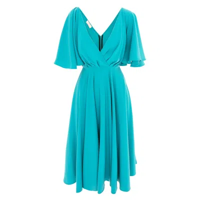 ROSERRY WOMEN'S BLUE FLORENCE MIDI DRESS WITH BUTTERFLY SLEEVES & POCKETS IN TURQUOISE