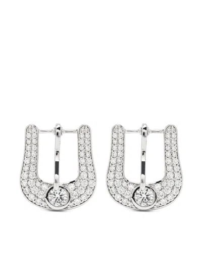 ROSES METALS 14KT WHITE GOLD BUCKLE-MOTIF DIAMOND EARRINGS