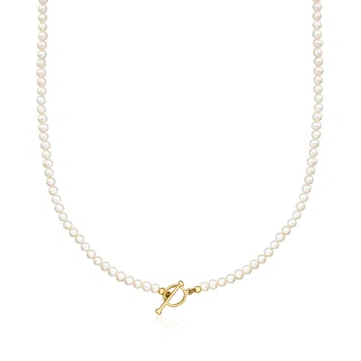 ROSS-SIMONS 3.5-4MM CULTURED PEARL CHARM-COMPATIBLE TOGGLE NECKLACE IN 18KT GOLD OVER STERLING