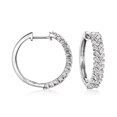 ROSS-SIMONS BAGUETTE DIAMOND CHEVRON HOOP EARRINGS IN 14KT WHITE GOLD