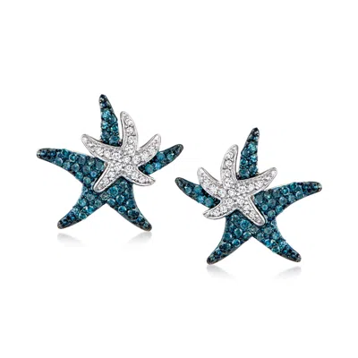 ROSS-SIMONS BLUE AND WHITE DIAMOND STARFISH EARRINGS IN STERLING SILVER