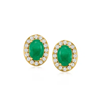 ROSS-SIMONS EMERALD EARRINGS WITH . DIAMONDS IN 18KT YELLOW GOLD