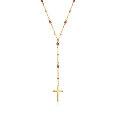 ROSS-SIMONS GARNET ROSARY BEADS WITH CROSS NECKLACE IN 18KT GOLD OVER STERLING