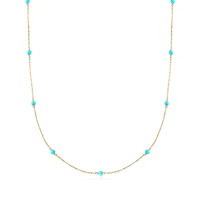 ROSS-SIMONS ITALIAN 4MM TURQUOISE STATION NECKLACE IN 14KT YELLOW GOLD