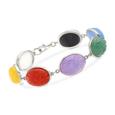 ROSS-SIMONS MULTICOLORED JADE SCARAB BRACELET IN STERLING SILVER