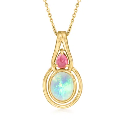 ROSS-SIMONS OPAL AND . PINK TOURMALINE PENDANT NECKLACE IN 18KT GOLD OVER STERLING