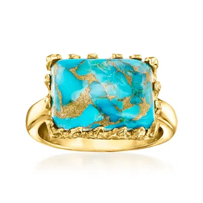 ROSS-SIMONS RECTANGULAR TURQUOISE RING IN 18KT GOLD OVER STERLING