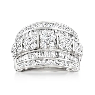 ROSS-SIMONS ROUND AND BAGUETTE DIAMOND MULTI-ROW RING IN 14KT WHITE GOLD