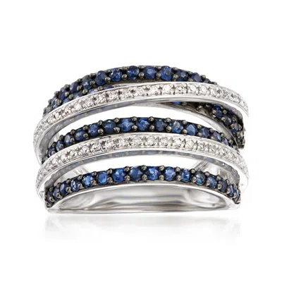 ROSS-SIMONS SAPPHIRE AND . DIAMOND HIGHWAY RING IN STERLING SILVER