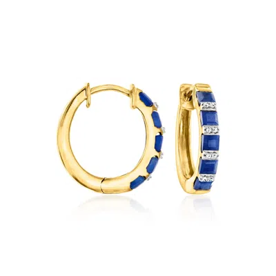 ROSS-SIMONS SAPPHIRE HOOP EARRINGS WITH DIAMOND ACCENTS IN 18KT GOLD OVER STERLING