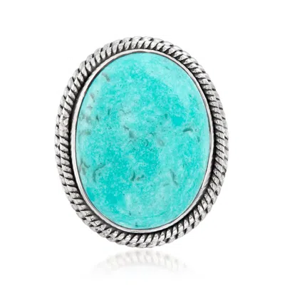 ROSS-SIMONS STABILIZED TURQUOISE DOUBLE-FRAME RING IN STERLING SILVER