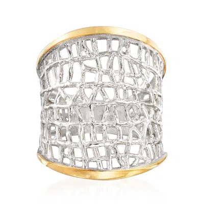 ROSS-SIMONS STERLING SILVER AND 14KT YELLOW GOLD FREE-FORM LATTICE RING