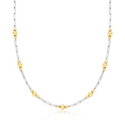 ROSS-SIMONS STERLING SILVER AND 18KT GOLD OVER STERLING ALTERNATING PAPER CLIP LINK AND BEAD STATION NECKLACE