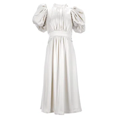 ROTATE BIRGER CHRISTENSEN BIRGER CHRISTENSEN NOON PUFFY-SLEEVED MIDI DRESS IN WHITE POLYESTER