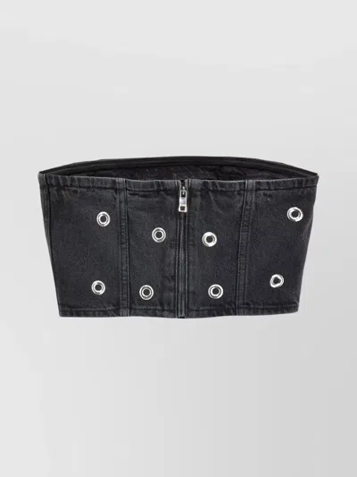 ROTATE BIRGER CHRISTENSEN EYELET STRAPLESS DENIM TOP