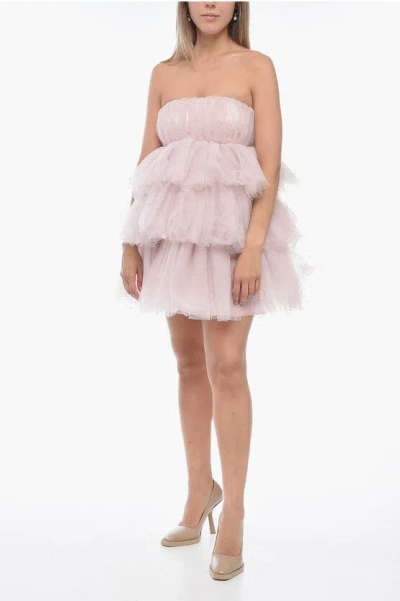 ROTATE BIRGER CHRISTENSEN Flounced Tulle Minidress with Rhinestones