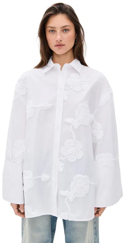 ROTATE BIRGER CHRISTENSEN FLOWER OVERSIZED SHIRT BRIGHT WHITE