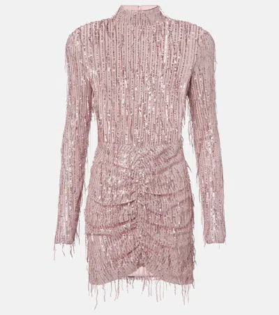 ROTATE BIRGER CHRISTENSEN FRINGED RUCHED LUREX COCKTAIL DRESS