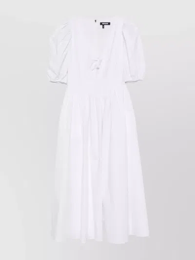 ROTATE BIRGER CHRISTENSEN PUFF SLEEVE V-NECK MIDI DRESS