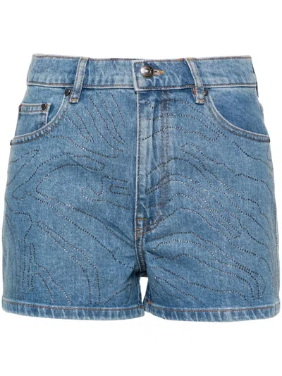 ROTATE BIRGER CHRISTENSEN RHINESTONED HIGH-RISE DENIM SHORTS