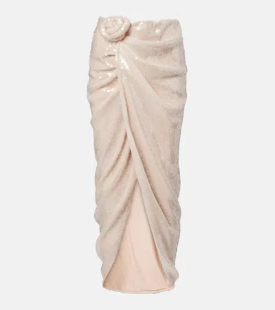 ROTATE BIRGER CHRISTENSEN ROSITANA FLORAL-APPLIQUÉ SEQUINED WRAP SKIRT