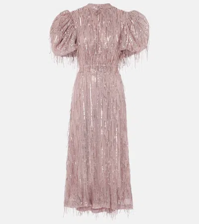ROTATE BIRGER CHRISTENSEN SEQUINED BALLOON-SLEEVE MIDI DRESS