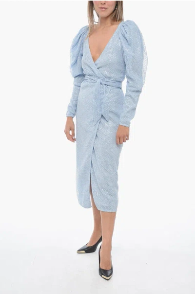 ROTATE BIRGER CHRISTENSEN Sequined Wrap Midi Dress with Balloon Sleeves