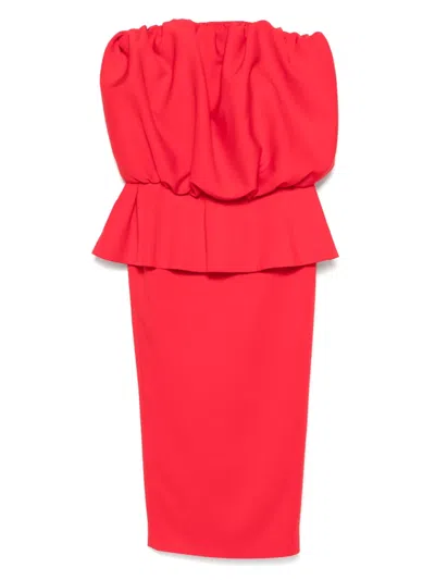 ROWEN ROSE PUFFBALL-TOP MAXI DRESS