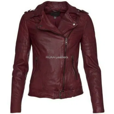 ROXA LEATHERS ROXA DAMEN ECHT LAMMLEDER JACKE BIKER STYLISCH GESTEPPT WEINROT MANTEL