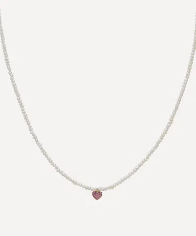 ROXANNE FIRST ROXANNE FIRST 14CT GOLD BABY POTATO PEARL AND PINK SAPPHIRE HEART BEADED NECKLACE