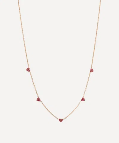 ROXANNE FIRST ROXANNE FIRST 14CT GOLD MANY MINI PINK SAPPHIRE HEART STATION NECKLACE