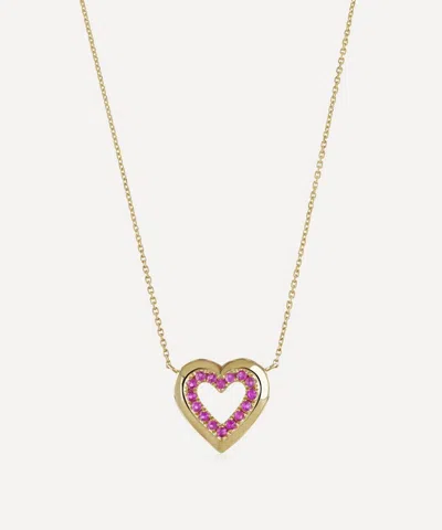 ROXANNE FIRST ROXANNE FIRST 14CT GOLD PINK SAPPHIRE HEART PENDANT NECKLACE