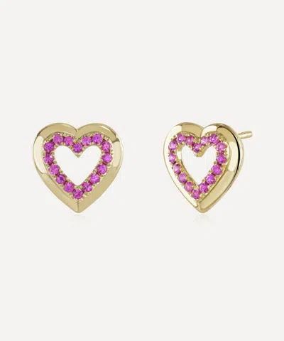 ROXANNE FIRST ROXANNE FIRST 14CT GOLD PINK SAPPHIRE HEART STUD EARRINGS