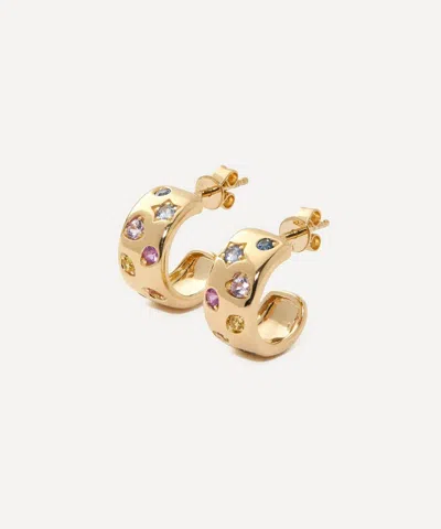 ROXANNE FIRST ROXANNE FIRST 14CT GOLD RAINBOW SAPPHIRE CONFETTI HOOP EARRINGS