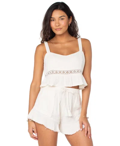 ROXY JUNIORS' ISLAND TIME COTTON TIERED CROPPED TOP