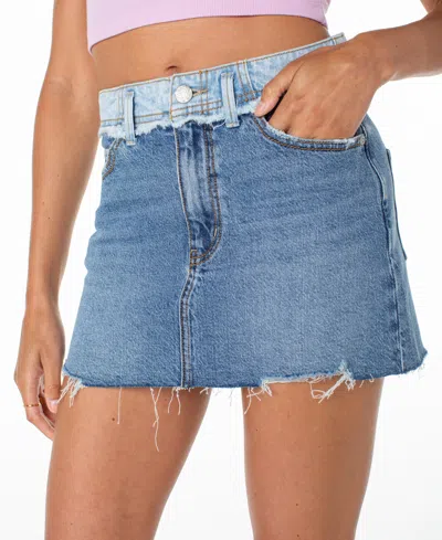 ROXY SEREIA TWO-WASH DENIM FRAYED-HEM MINI SKIRT