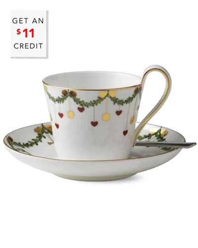 ROYAL COPENHAGEN ROYAL COPENHAGEN STAR FLUTED CHRISTMAS HIGH HANDLE CUP & SAUCER
