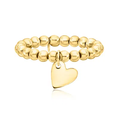 RS PURE BY ROSS-SIMONS 3MM 14KT YELLOW GOLD BEAD STRETCH RING WITH HEART CHARM
