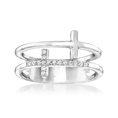 RS PURE BY ROSS-SIMONS DIAMOND 2-ROW CROSS RING IN STERLING SILVER