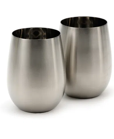 RSVP INTERNATIONAL STEMLESS STAINLESS STEEL WINE GLASSES, SET OF 2