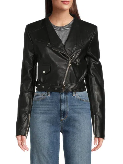RTA WOMEN'S FAUX LEATHER CROPPED BIKER JACKET