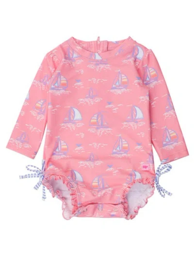 RUFFLEBUTTS RUFFLEBUTTS BABY GIRLS LONG SLEEVE UPF50+ ONE PIECE RASH GUARD