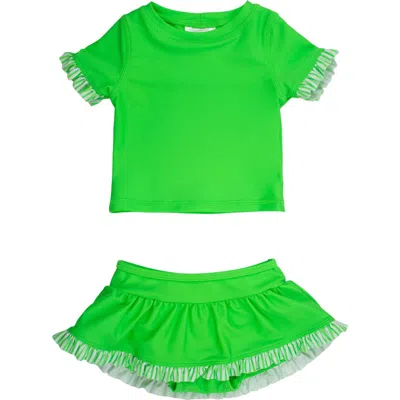 RUFFLEBUTTS RUFFLEBUTTS BABY GIRLS SHORT SLEEVE RUFFLE UPF50+ RASH GUARD SKIRTED 2-PIECE