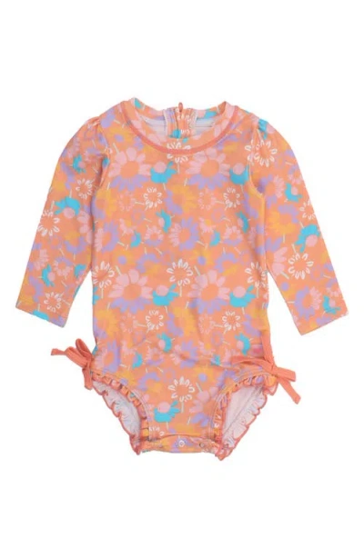 RUFFLEBUTTS RUFFLEBUTTS CORAL FLORAL ONE-PIECE RASHGUARD SWIMSUIT