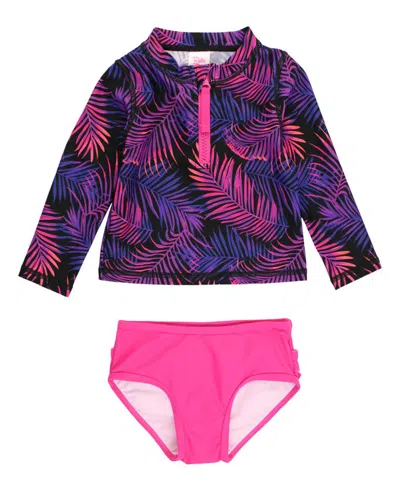 RUFFLEBUTTS RUFFLEBUTTS GIRLS UPF50+ LONG SLEEVE ZIPPER RASH GUARD 2-PIECE