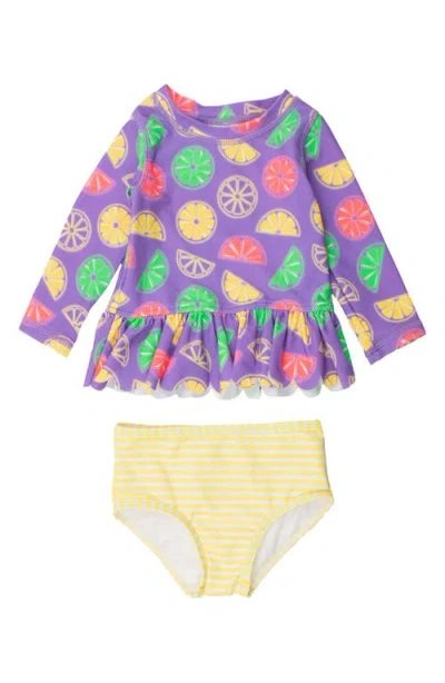 RUFFLEBUTTS RUFFLEBUTTS NEON LONG SLEEVE TWO-PIECE SWIMSUIT