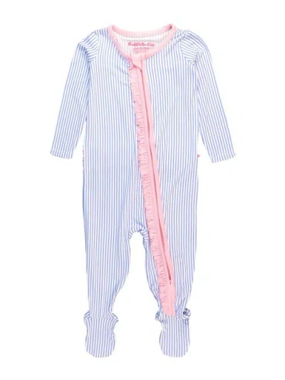 RUFFLEBUTTS RUFFLEBUTTS SOFTSNOOZE BABY GIRLS RUFFLE ONE PIECE FOOTIE PAJAMAS